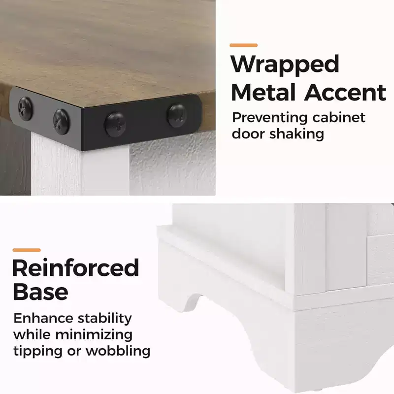 RoyalCraft Farmhouse Nightstand with Charging Station, Rustic End Table with Shelf & Storage for Bedroom or Home Office, Set of 2, White & Rustic Oak