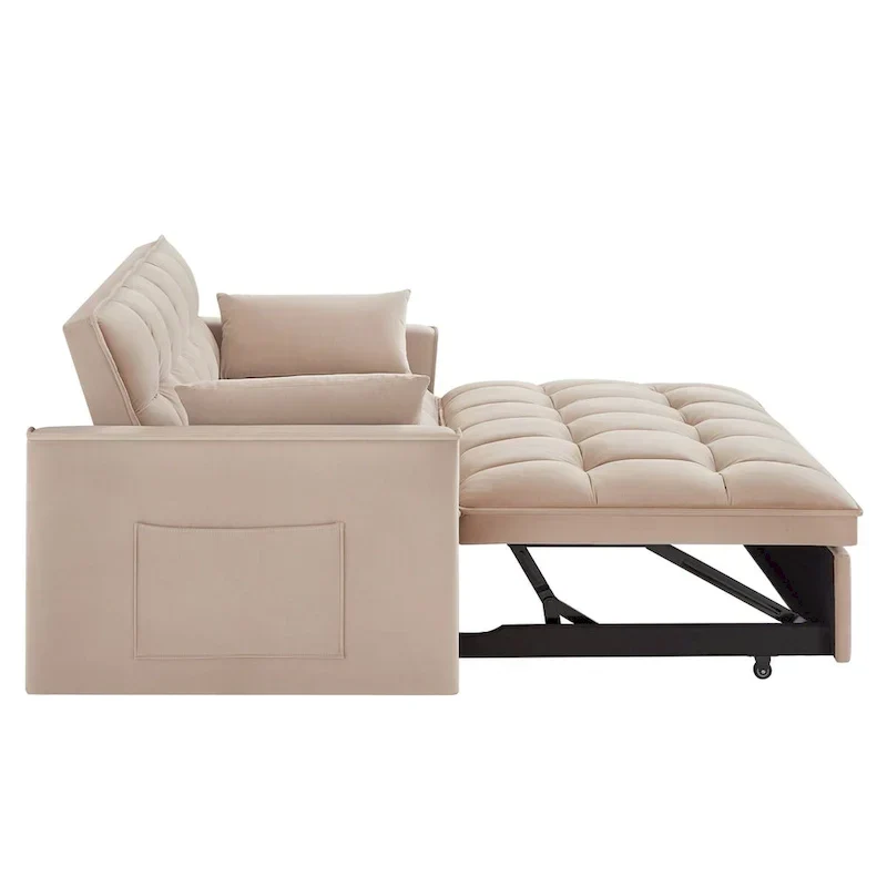 4-in-1 Pull-Out Sleeper Sofa Bed - Loveseat in Velvet -Convertible Couch Bed with Reclining Backrest,2 Side Pockets