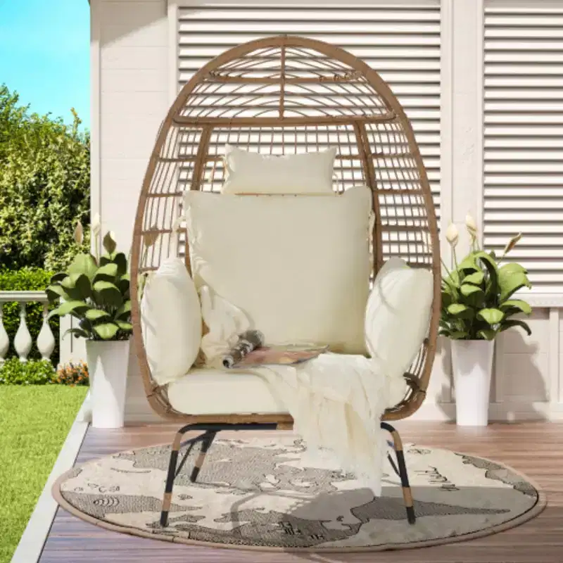Wicker Egg Chair, Rattan Egg Chair Indoor Outdoor, Oversized Large Egg Chairs 600lbs with Cushion and Pillow