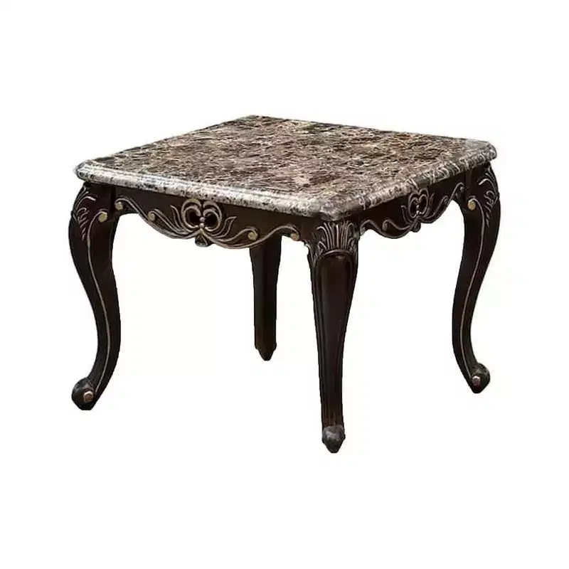 Traditional End Table, Dark Walnut Brown Wood with Carved Details, 28 Inch