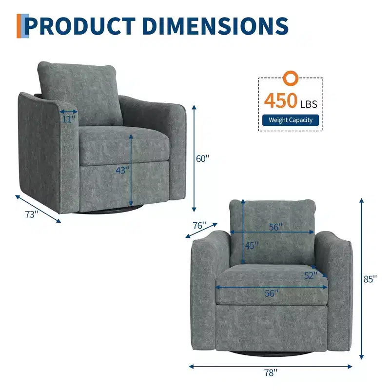 COZONY 360 Swivel Accent Chair, Modern Wingback Design Reading Chair w/ Linen Fabric for Living Room