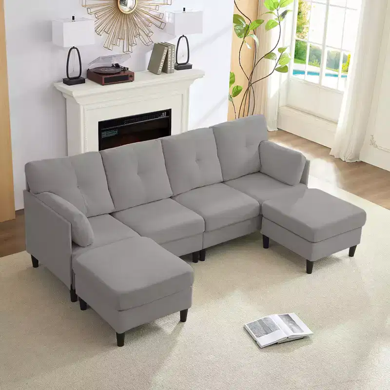 Mjkone Modular Convertible Sectional Sofa Couch, Upholstered Comfy Fabric 4-Seater Sofa with Movable Ottomans