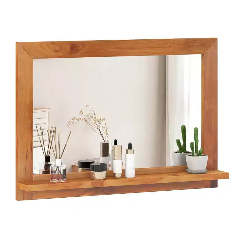Costway 27.5 x 20 Inch Rectangle Decorative Mirror Farmhouse Wall Mirror with Shelf