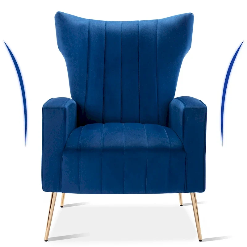 Blue / White / Grey Velvet Wingback Accent Chair, Single Seat