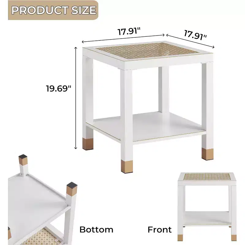 20 Modern 2-Tier Glass End Table with Metal Frame,Versatile Living Room & Bedroom Side Table