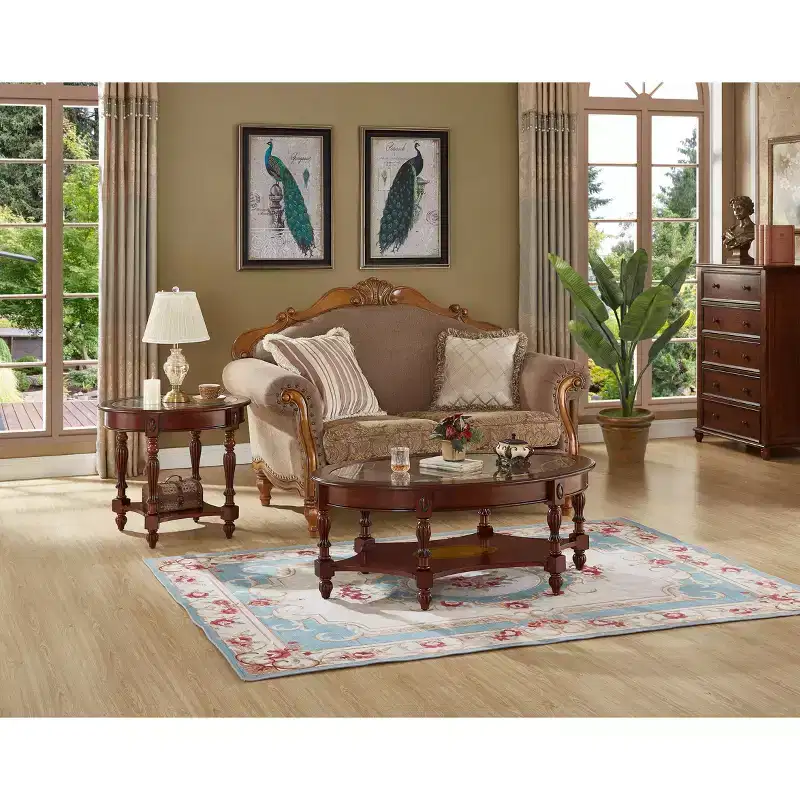 EHMKNP Elegant Solid Wood Coffee Table with Glass Top
