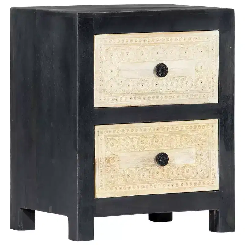 Hand Carved Bedside Cabinet Gray 15.7x11.8x19.7 Solid Mango Wood