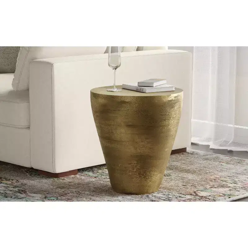 Contemporary 17 inch Wide Cast Aluminum Side Table in Antique Brass, Fully Assembled