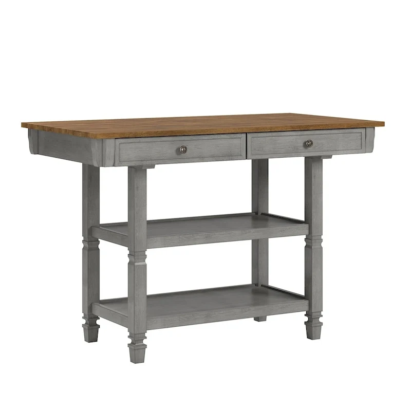 Two-Tone Kitchen Island Buffet with Drawers and Shelves