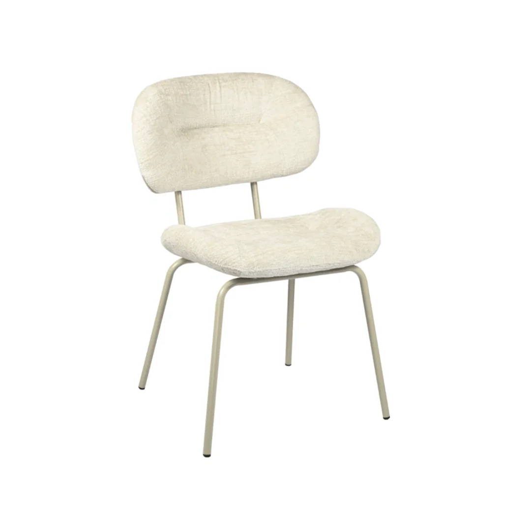 Modern White Chenille Dining Chair with Upholstered for Dining Room