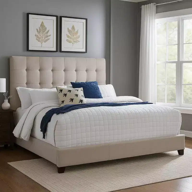 Roya Hampton Queen Size Platform Bed | Deep Button Tufted Upholstery | Low Profile