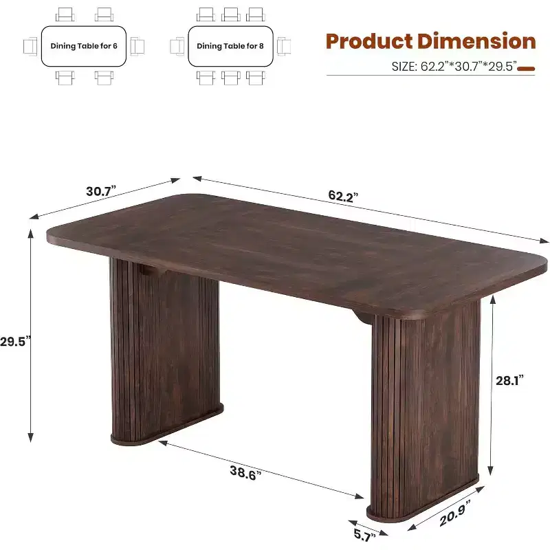 62 Rectangular Dining Table for 68 People, Large Kitchen Table with Grid Base Design for Dining Room, Living Room, Office