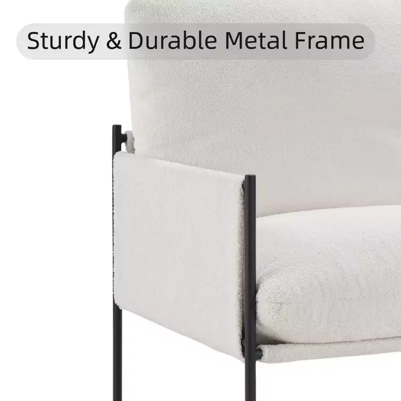 Elegant Accent Reading Chair with Removable Cushion & Wooden Armrests, White