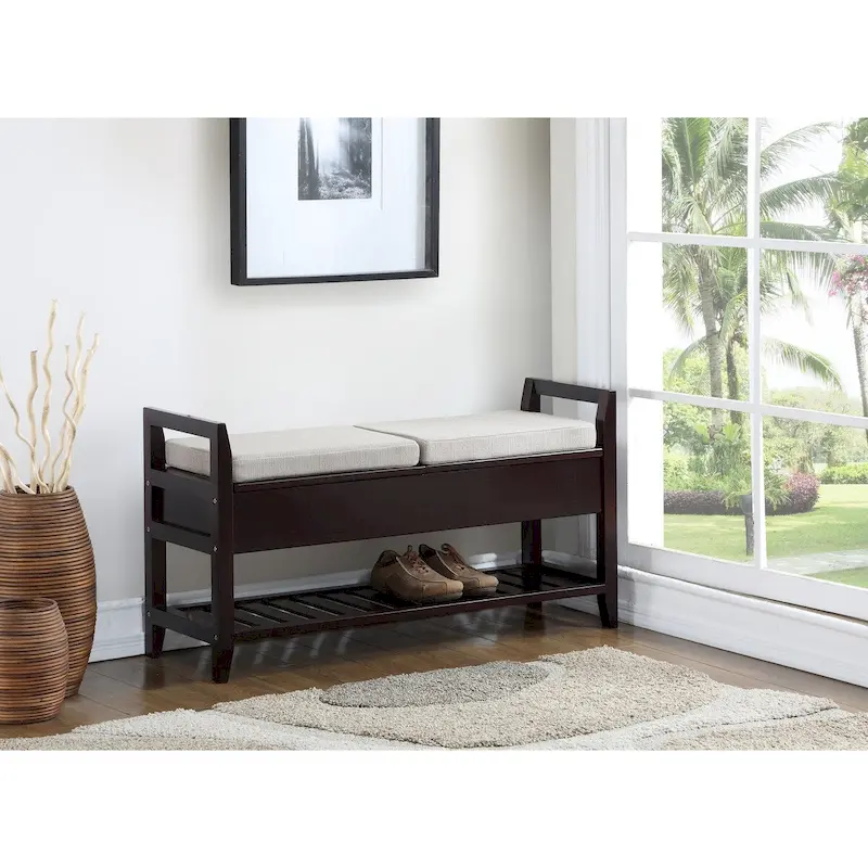 Modern Espresso Storage Shoe Bench