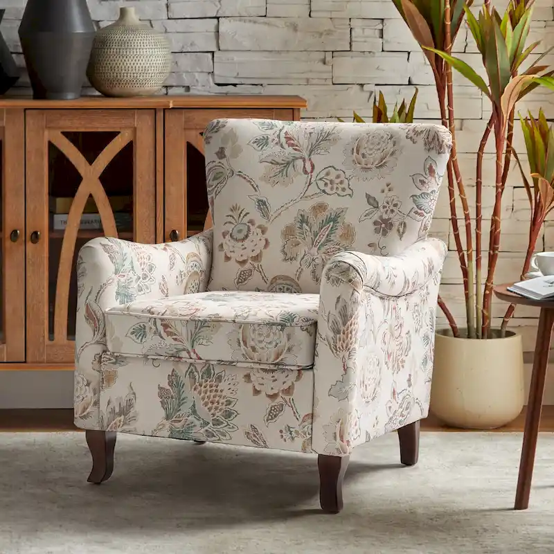 Modern Floral Upholstered Armchair with Wingback Design