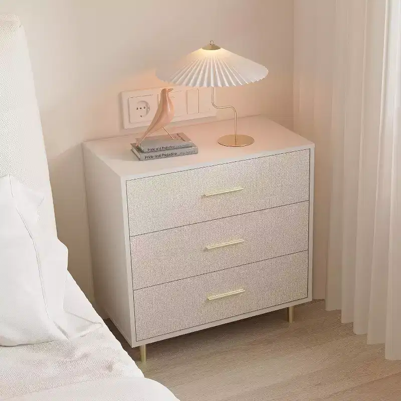 Modern White Nightstand with 3 Drawers and Gold Legs, Slim Bedside Table for Small Spaces