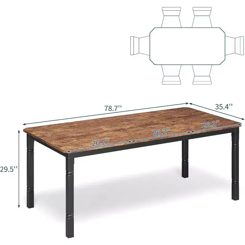 78'' Large Industrial Dining Table for 6 with Heavy Duty Metal Legs & Chamfer Corner for Dining Room, Kitchen and Living Room
