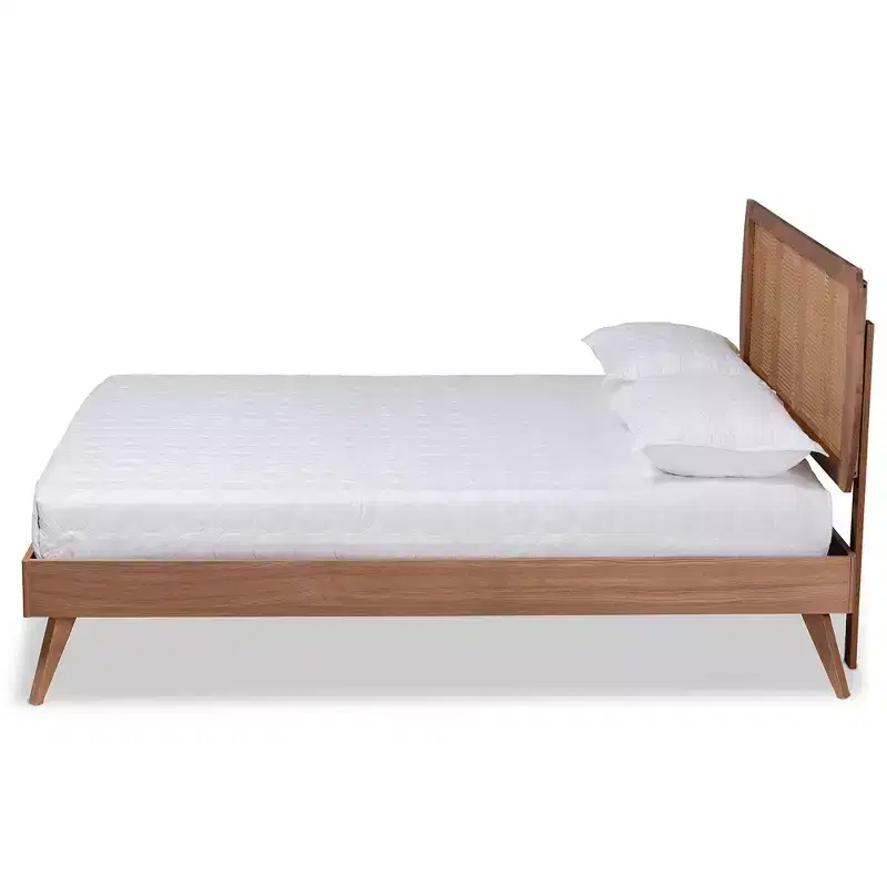 Asami Wood and Synthetic Rattan Platform Bed Brown - Baxton Studio