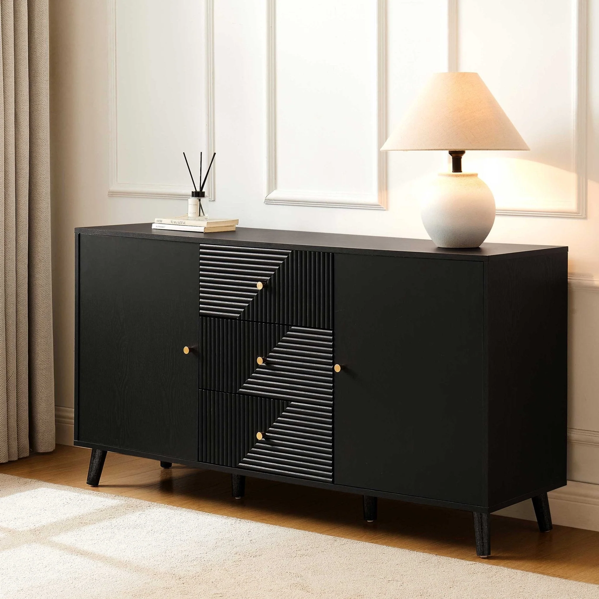 Modern Black Sideboard with Drawers for Living Room