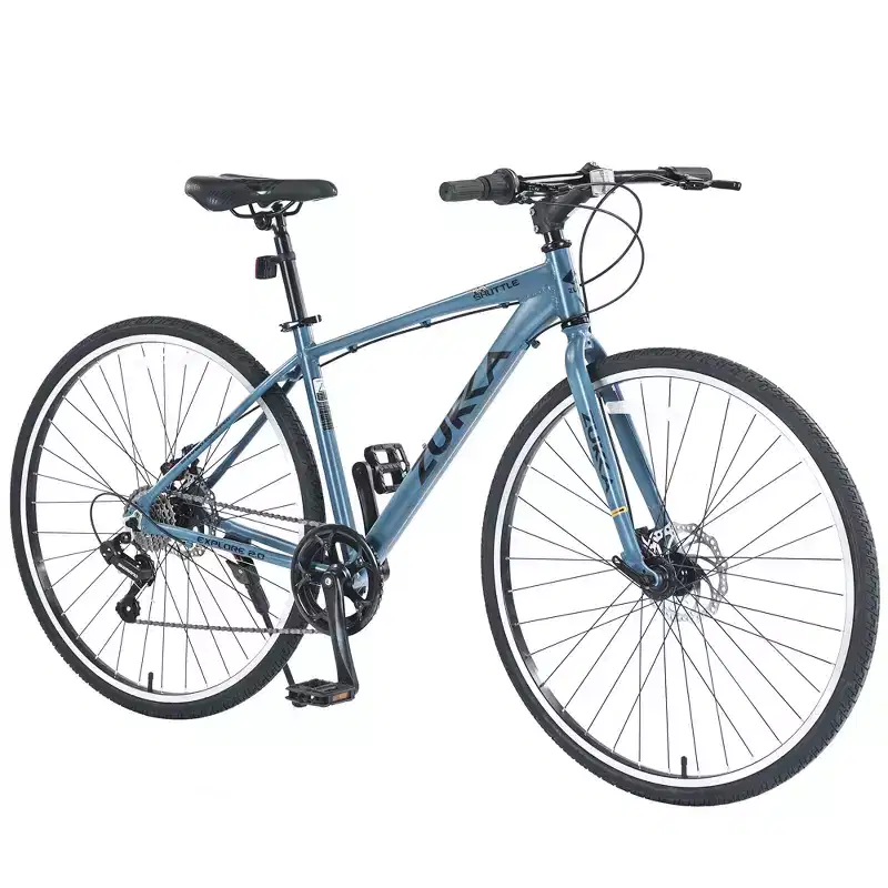 Okak 700C Hybrid Bike with Aluminum Alloy Frame and Double Disc Brakes, Flat Handlebar Road Bike, Adult Bike for Road Cycling and Traval