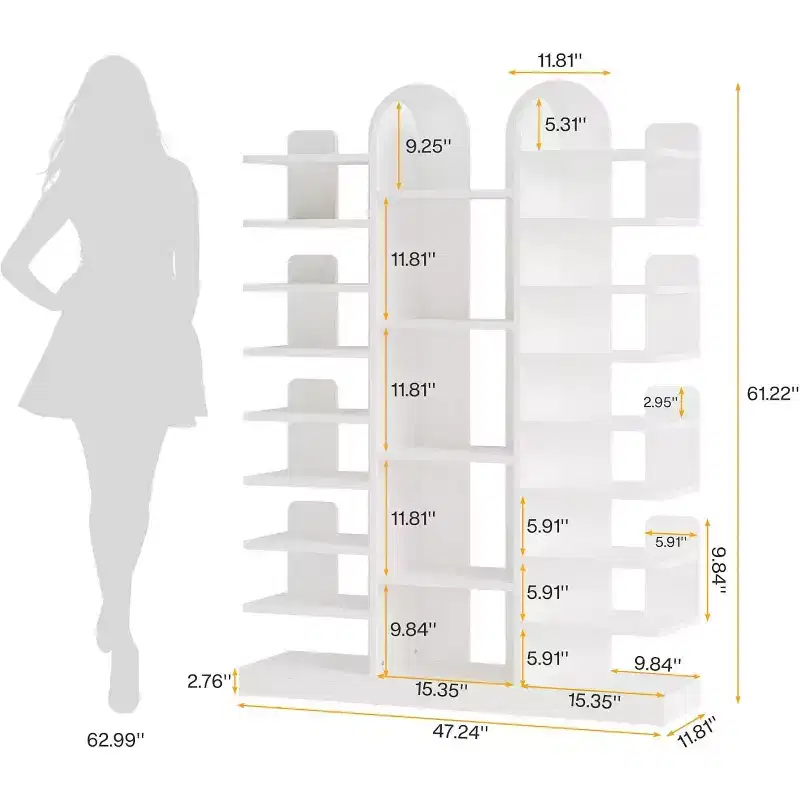 Lantine 13-Tier White Shoe Rack, Freestanding Tall Entryway Organizer with Open Shelves for 40 Pairs, Wooden Shelf Storage Cabinet for Living Room