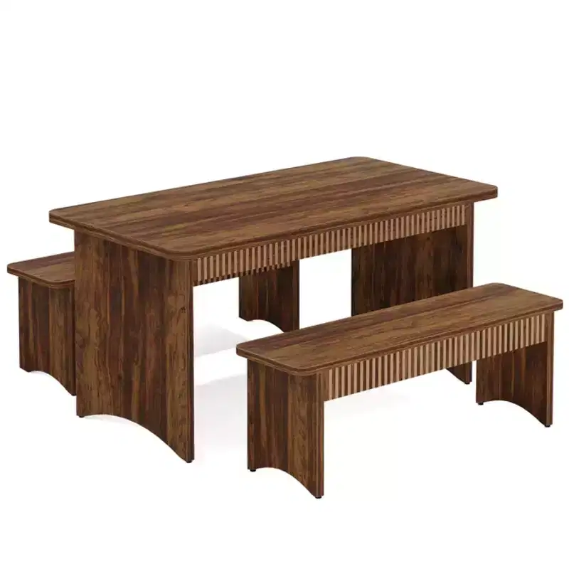GDFStudio Ichi Farmhouse 3 Piece Wood Dining Set