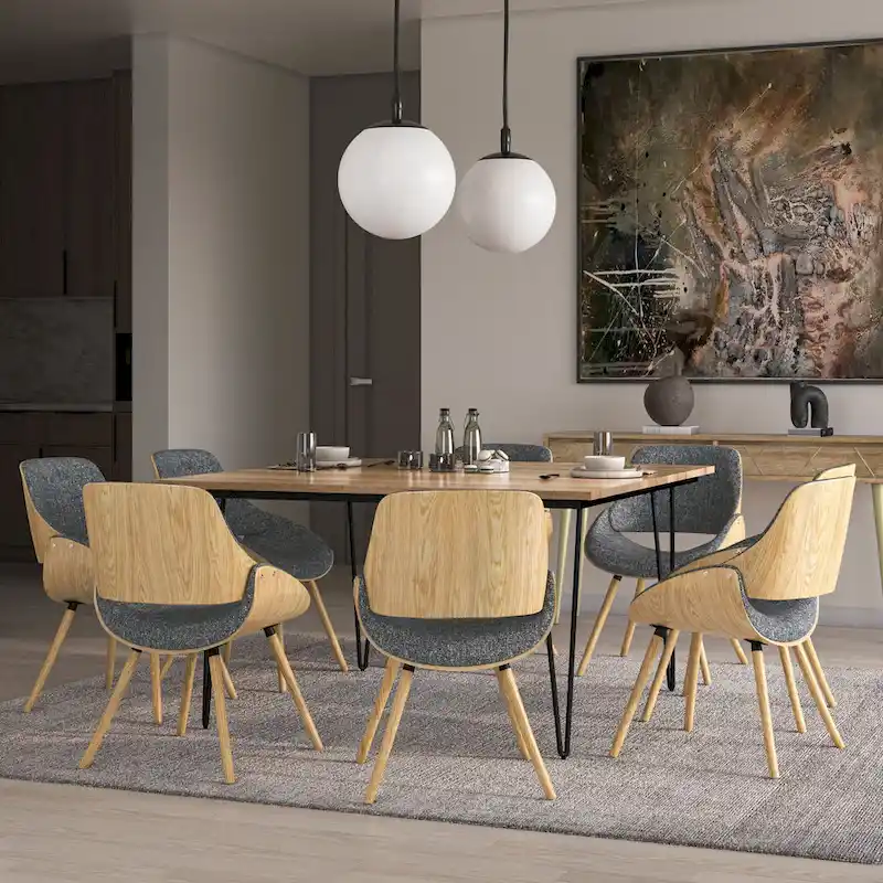 Malone Mid Century Modern Bentwood Dining Chair with Light Wood in Polyester linen - 22.8   D x 20.9   W x 30.9  H