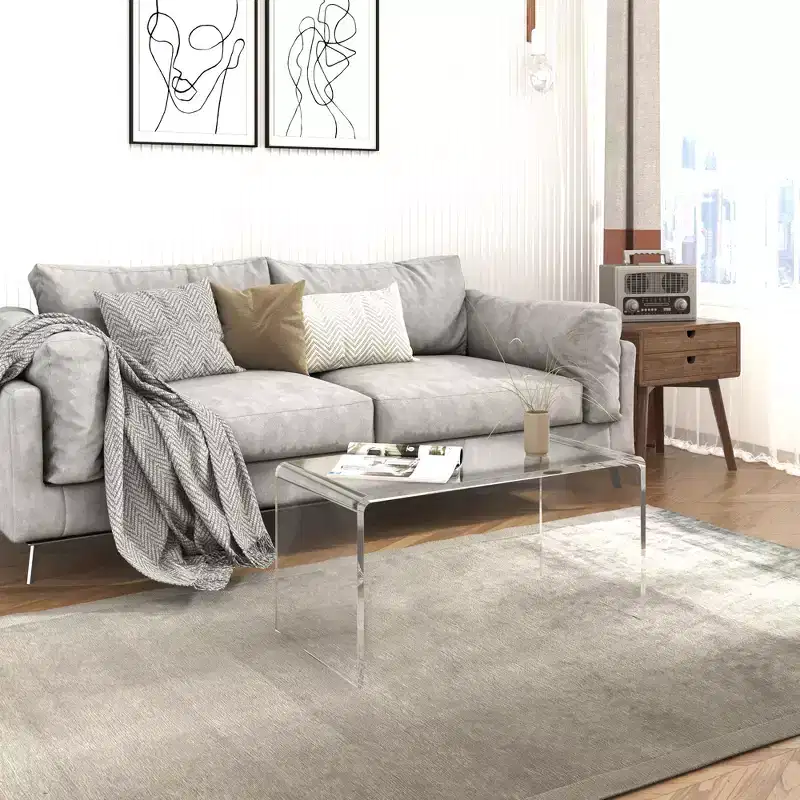 Rectangle All Acrylic 15mm Thick Waterfall Coffee Table, Clear