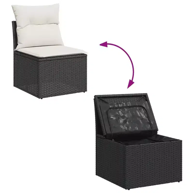 vidaXL Garden Sofa Set Black PE rattan, powder-coated steel, tempered glass