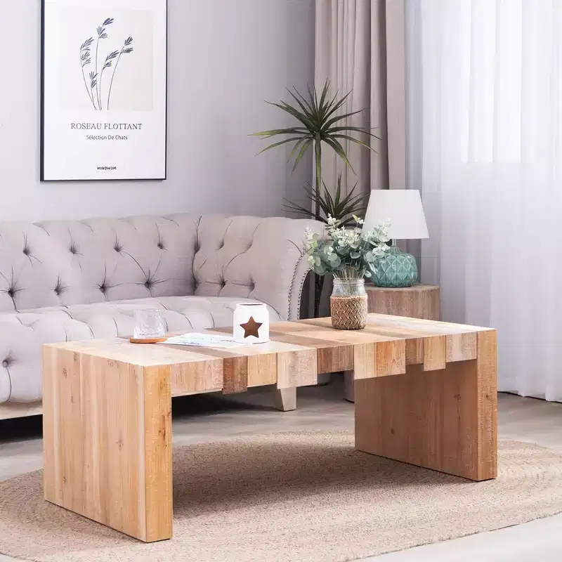 Multicolor Wood Rectangular Coffee Table, Mid-Century Style, 4-Leg Base