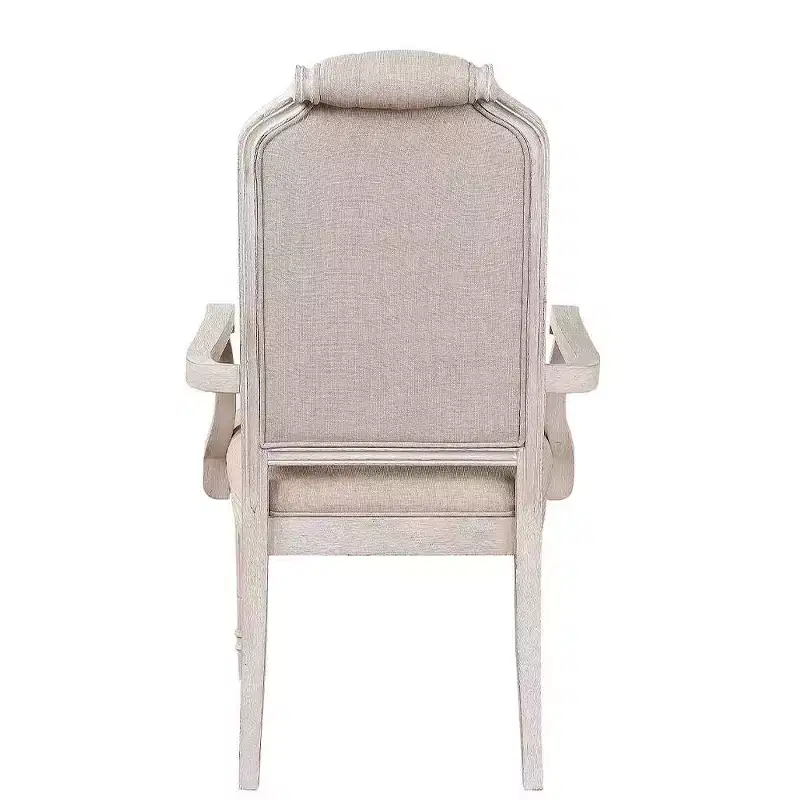 High Back Dining Arm Chair with Button Tufted Upholstery – Vintage Bone White