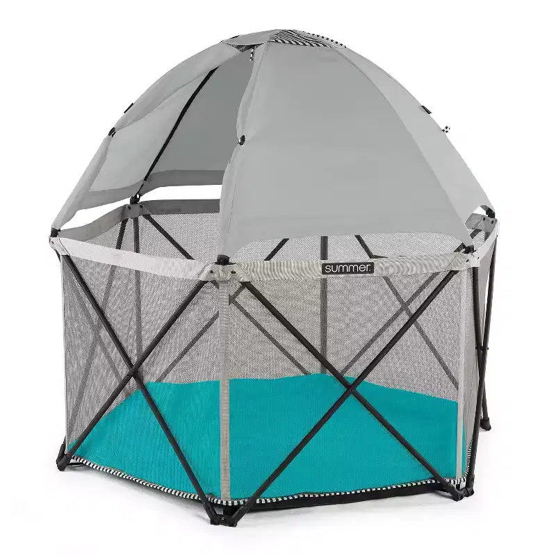 Pop 'n Play Sweet Life Edition Hex Playard - Aqua Sugar: Canopy, Carrying Bag, Steel Frame