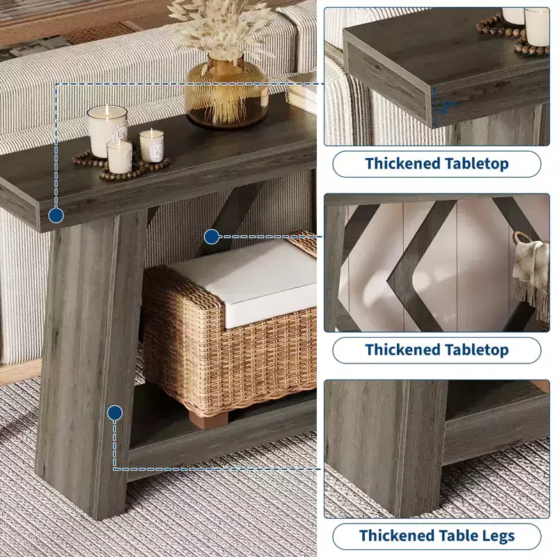 70.9 All-Wood Console Table - 2-Tier Narrow Entryway & Hallway Table - Rustic Brown Farmhouse Sofa Table with Trapezoid Legs