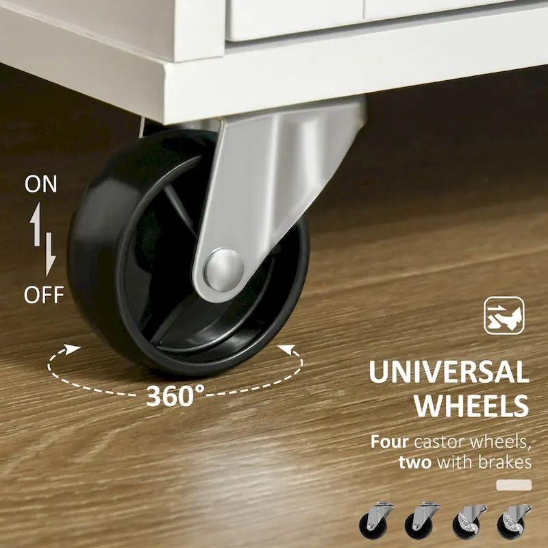 41 Modern Rolling Kitchen Island on Wheels with Rubberwood Top