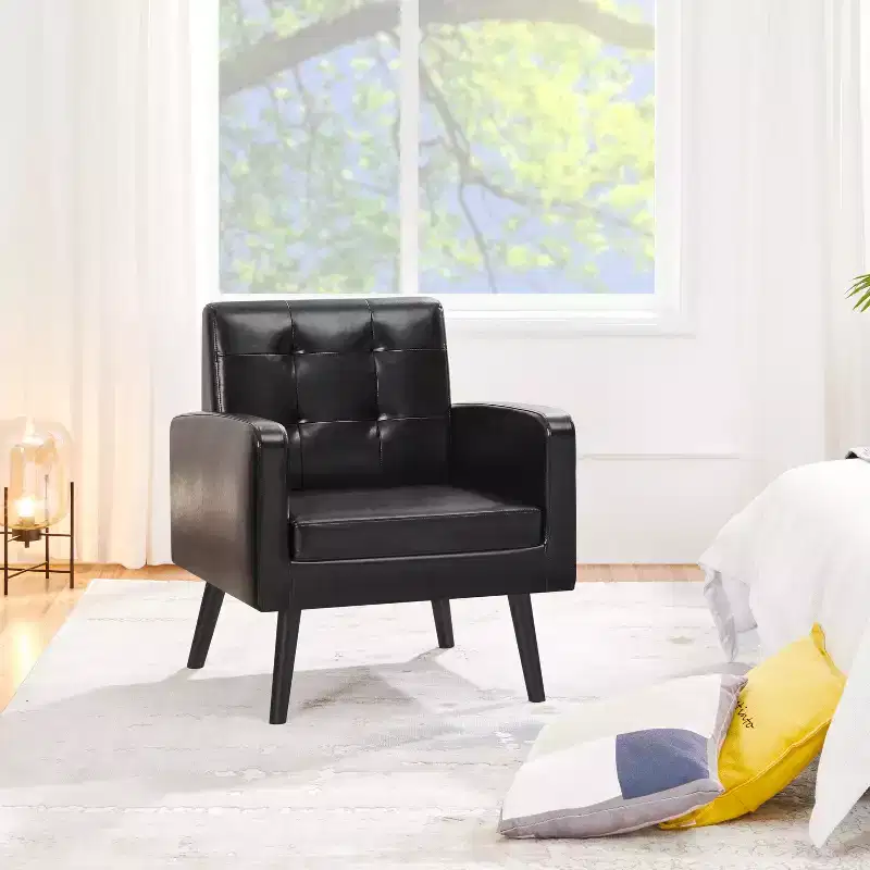 Yaheetech Set of 2 Faux Leather Tufted Back Arm Chair Accent Chair with Solid Wood Legs