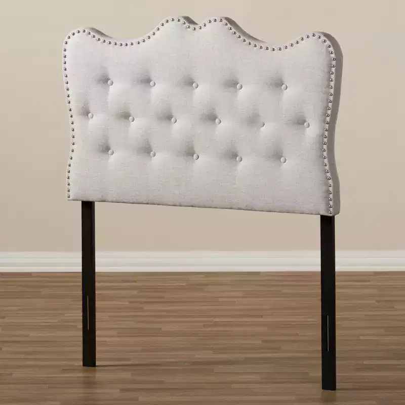 Twin Upholstered Headboard – Beige Fabric, Button-Tufted