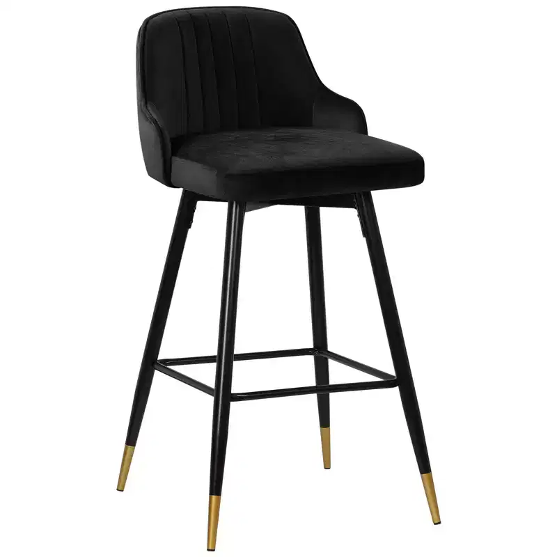Bekrvio Swivel Barstools with Back, Counter Height, Velvet Upholstered, 29, Black
