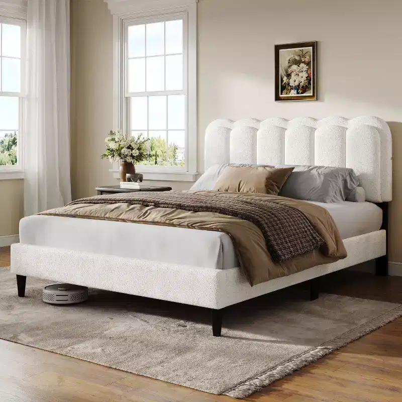 Modern Upholstered Platform Bed with Petal Headboard