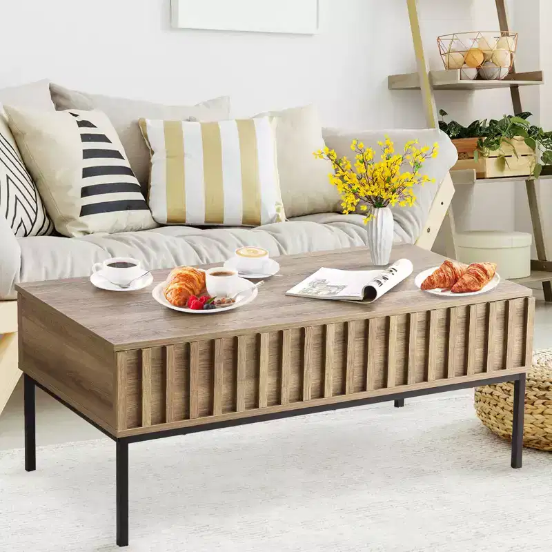 CuisinSmart Lift Top Coffee Table with Storage Sliding Barn Door for Living Room with Storage Shelf and Hidden Compartment, Modern Coffee Tables