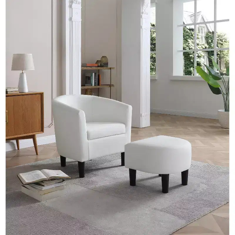 Passion Furniture Salem Faux Leather Accent Chair with Ottoman