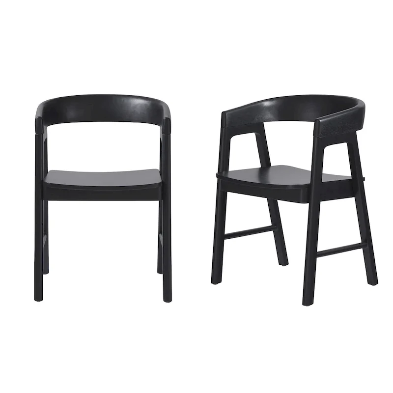 Modern Solid Wood Rounded Back Dining Chair with Armrests, Set of 2