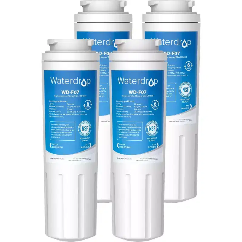 Waterdrop EDR4RXD1 Refrigerator Water Filter Replacement for EveryDrop Filter 4, Whirlpool UKF8001, 4396395, NSF 42 and 372 certified,4 Filters