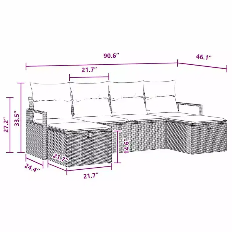 vidaXL Garden Sofa Set 6 pcs Brown and Red 230 x 117 x 85 cm