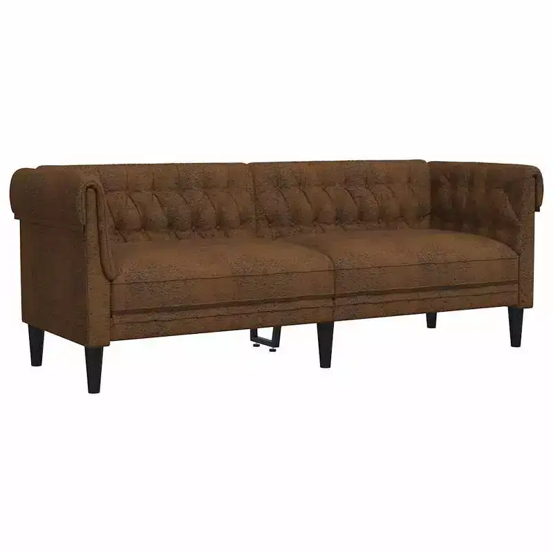 3-Seater Chesterfield Sofa - Brown Fabric Upholstered Living Room Settee - Stylish & Comfortable Furniture