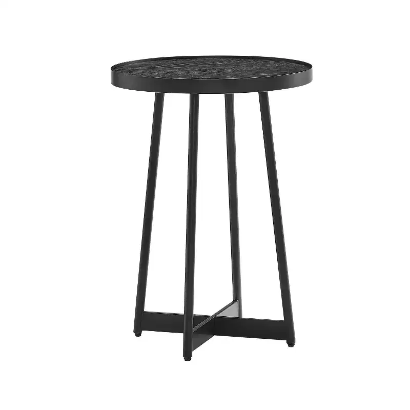 Homy Casa Round Metal & Wood Accent Table for Living Room, Modern Black