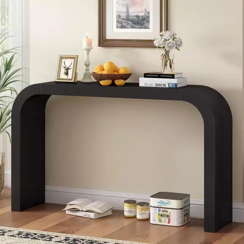 Okak Minimalist Console Table with Arched Corner, Entryway Table with Thick Tabletop and Legs, Accent Table for Entryway, Living Room