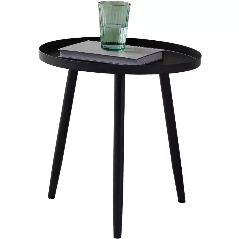 Round Metal Side Accent End Table, Nightstand Accent Table, Black