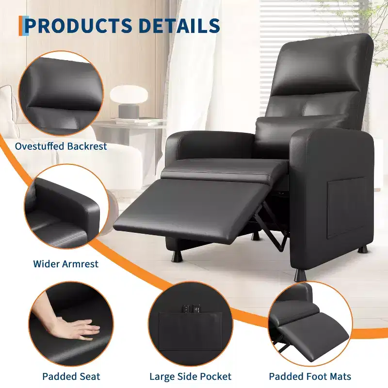 COZONY Power Recliner Chair with Heat & Massage, Adjustable Electric PU Leather Recliner, Tall Back, Padded Seat, Home Theater Sofa for Living Room