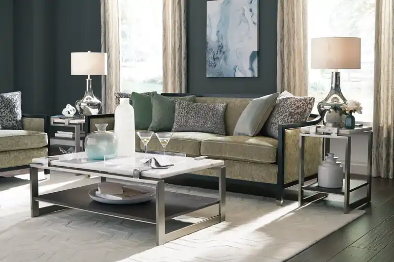 22 Modern End Table with Shelf - White Marble Top with Brushed Platinum Frame