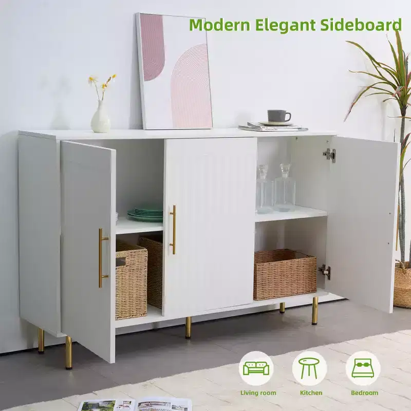 3-Door Large Sideboard Cabinet, 55.12 Modern Buffet Cabinet with Storage, Multifunctional Sideboard Console Table for Dining Room, Entryway